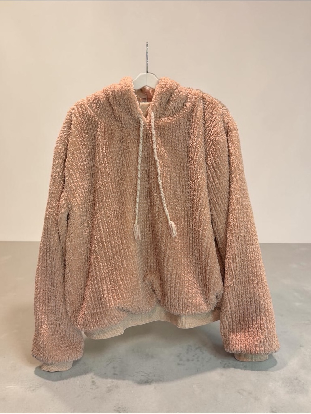 Anthropologie Plush Hooded Pullover Sweater in Blush Pink